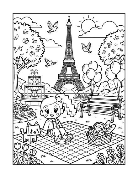 Coloring page: Picnic in Paris